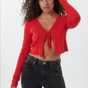 Front Tie Cardigan - Red